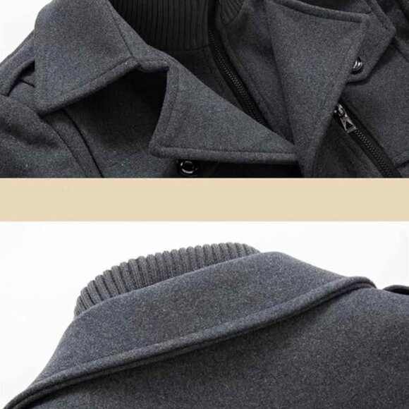 Men's Winter Pea Coat Large Slim Fit Single Breasted Short Jacket Woolen Blend - Picture 2 of 6